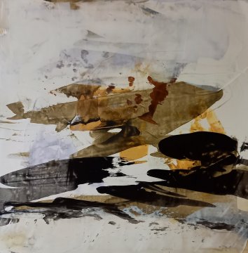 |+|Heiter und maßvoll im Gleichgewicht 6 / Acryl auf Steinpapier, 2022 / 30 x 30