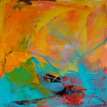|+|Stürmisch aufgewühlt 10 / Acryl aufSteinpapier, 2022 / 20 x 20