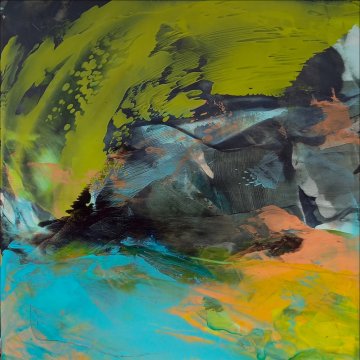 |+|Stürmisch aufgewühlt 4 / Acryl aufSteinpapier, 2022 / 20 x 20