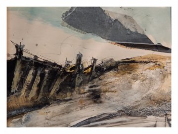 |+|Cloud 1 / Tusche, Mixed Media und Collage, 2026 / 21 x 30