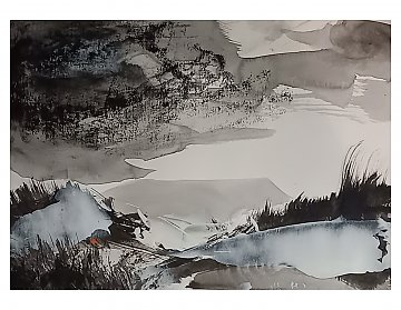 |+|Cloud 5 / Tusche, Mixed Media und Collage, 2026 / 19 x 30