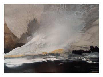 |+|Cloud 7 / Tusche, Mixed Media und Collage, 2026 / 26 x 36