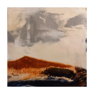 |+|InWachs16 / gewachstes Papier, Radierung und Ölfarbe, 2025 / 25 x 25