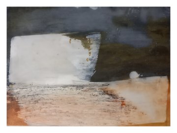 |+|InWachs25 / gewachstes Papier, Radierung und Ölfarbe, 2025 / 21 x 30